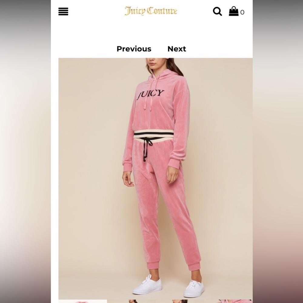 Juicy Couture pink with black striped band sweat suit!